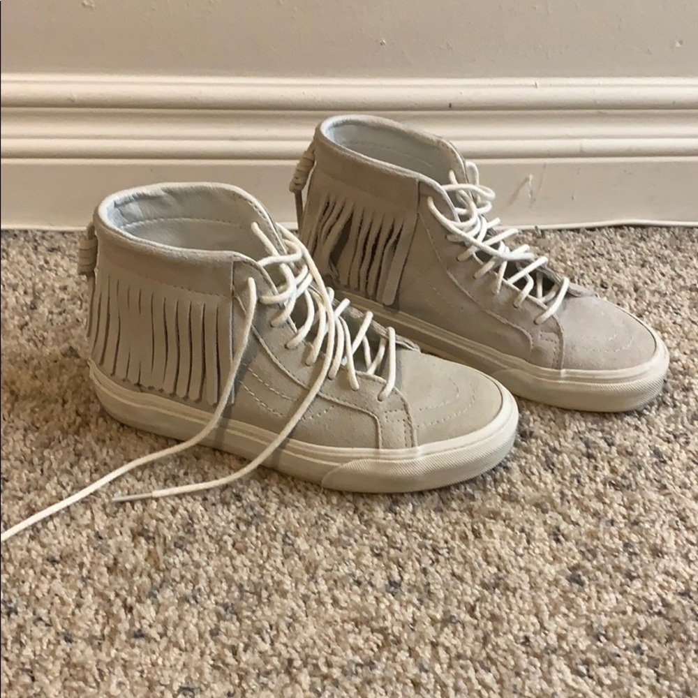 Gray Suede Fringe High Top Vans